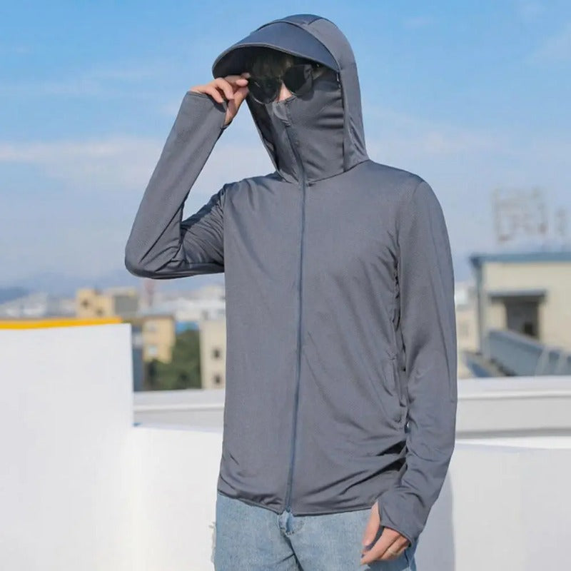 fahrradbekleidung uv schutz Herren Sommer Sonnencreme Mit Kapuze Dünn Atmungsaktiv Tasche Anti-UV Sonnenschutz Lange Ärmel Sonnenschutz Kleidung Fahrradbekleidung