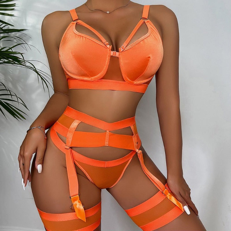 Orange sexy women's underwear garter straps G string Thong