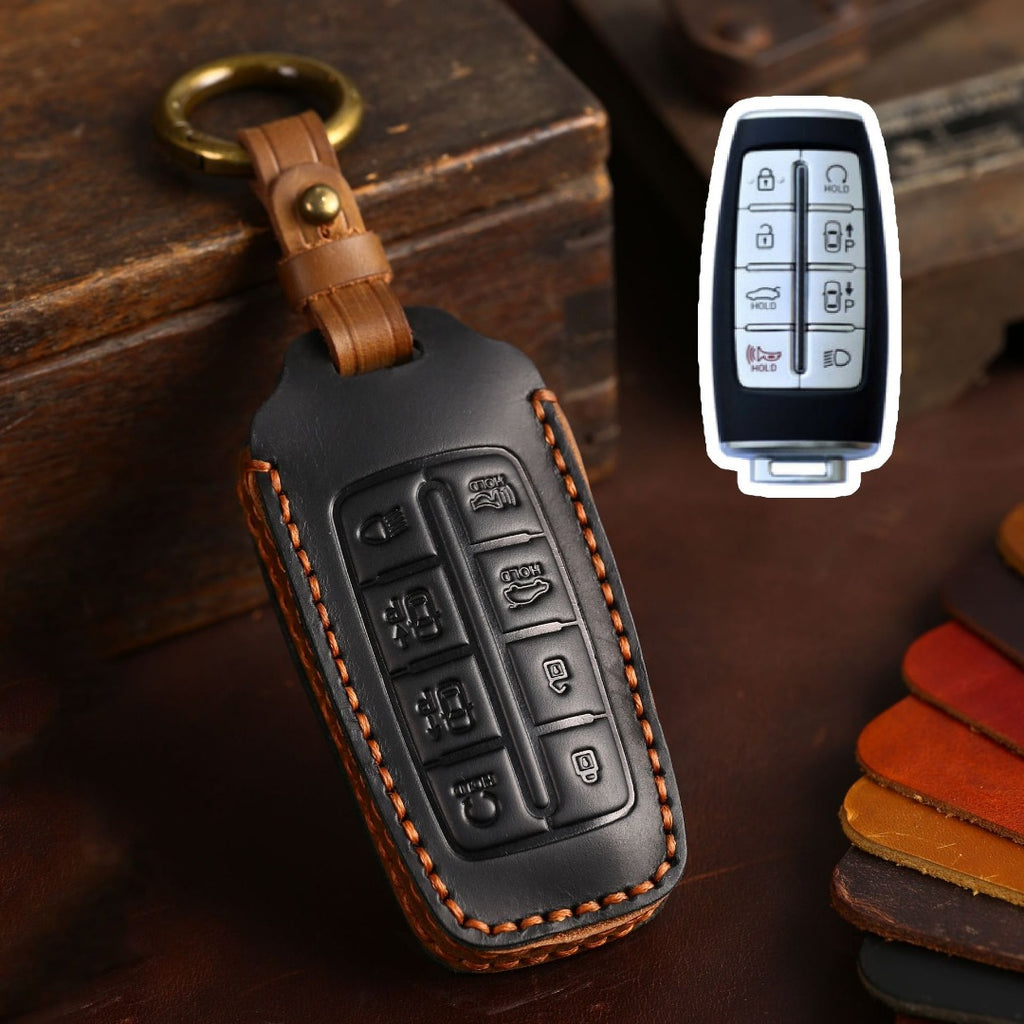 Autoschlüsselhülle aus Leder für Genesis GV70, GV80 und G90 (4, 6 oder 8 Tasten)