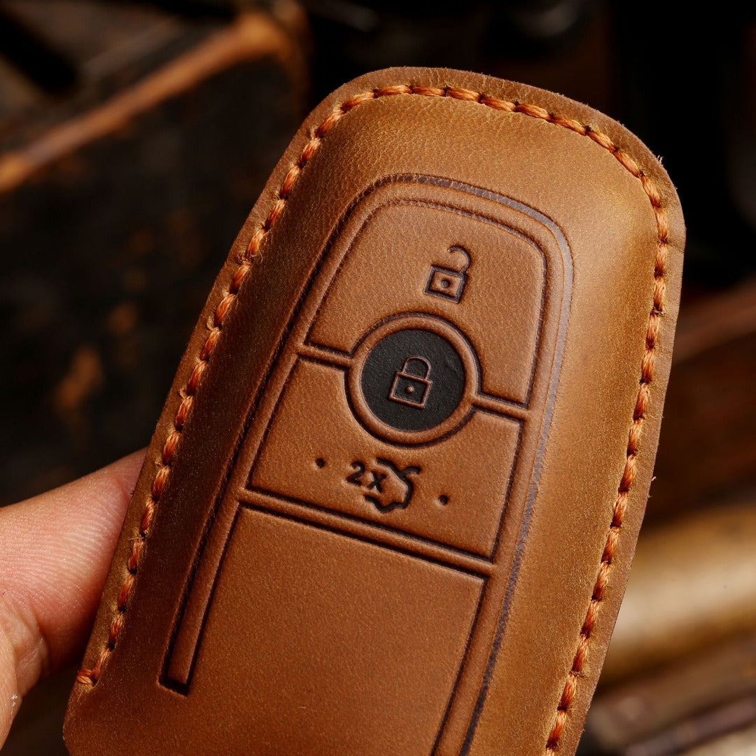 Ford Focus Explorer Kuga Sharp Aviator Lincoln Mondeo Edge F-150 Raptor Pickup Trucks Leder-Autoschlüsselhülle für 2, 3, 4 und 5 Tasten