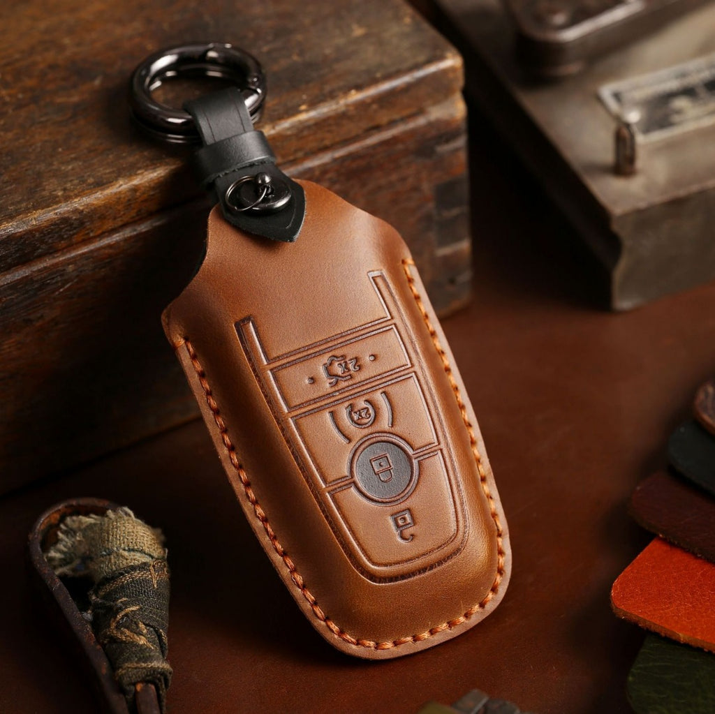 Ford Focus Explorer Kuga Sharp Aviator Lincoln Mondeo Edge F-150 Raptor Pickup Trucks Leder-Autoschlüsselhülle für 2, 3, 4 und 5 Tasten