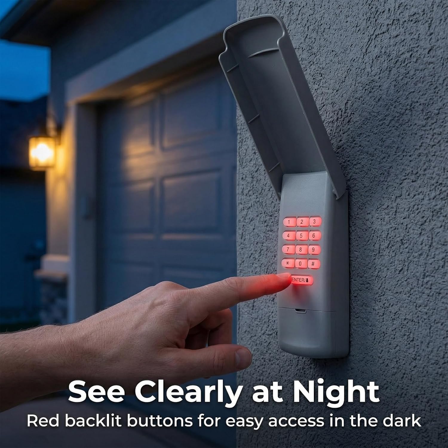 Red backlit buttons for easy access in the dark