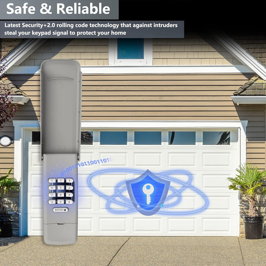 Télécommande universelle pour ouvre-porte de garage compatible avec les ouvre-portes de garage sectionnels LiftMaster, Chamberlain, Genie, Craftsman, Linear, Wayne et Dalton. Elle possède un bouton d'apprentissage ou un commutateur DIP. 