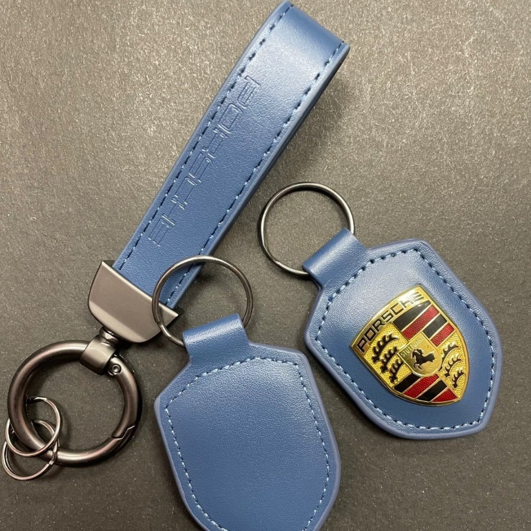 Porsche-Wappen-Schlüsselanhänger aus echtem Leder