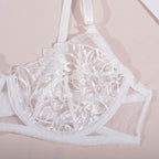 Ensemble de lingerie sexy push-up brodé avec porte-jarretelles, string et tanga, 4 pièces