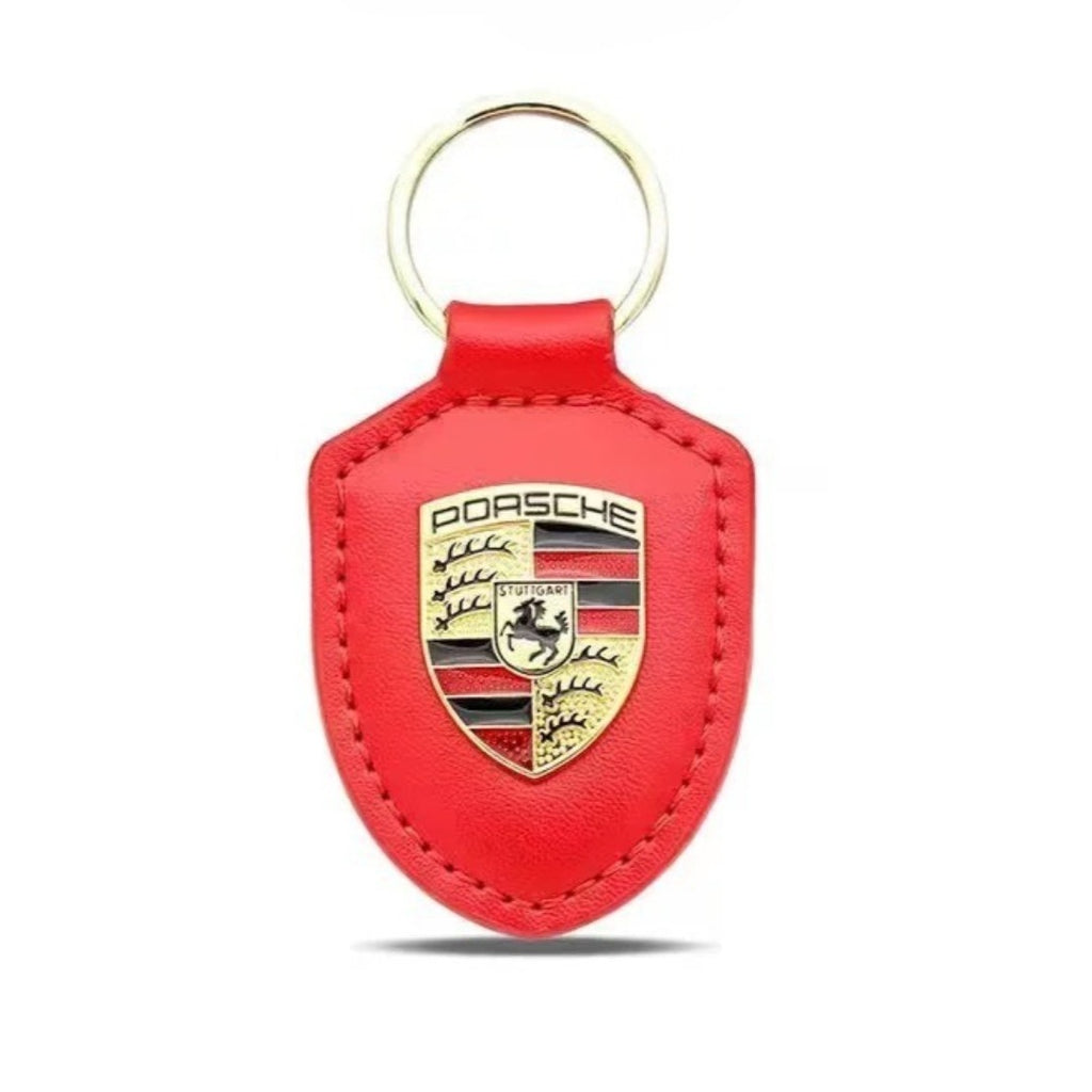 Porte-clés en cuir véritable avec écusson Porsche