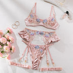 Embroidered sexy lingerie four-piece set G string Thong