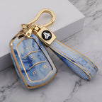 Carsine Cadillac Car Key Case Gold Inlaid With Jade Blue / Key case + strap