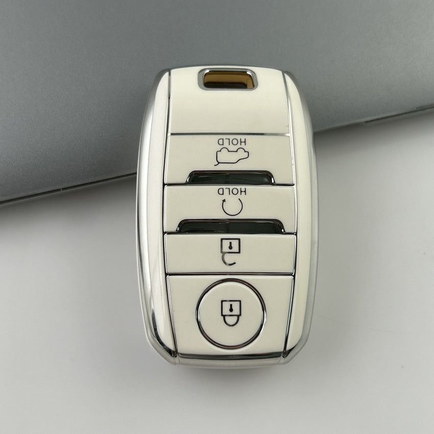 Carsine Kia Car Key Cover Silver Edge White / Key case