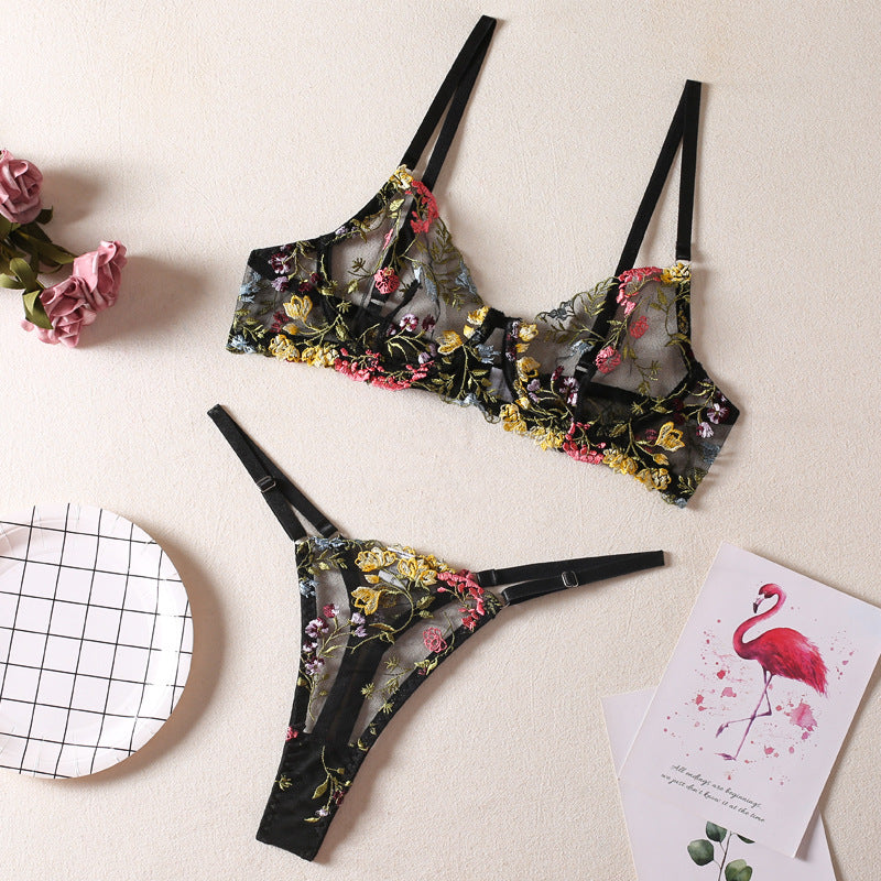 Floral Bra Thong 2-Piece Set G string Thong