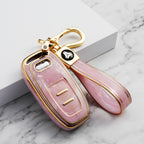 Carsine Audi Car Key Case Gold Inlaid With Jade Pink / Key case + strap