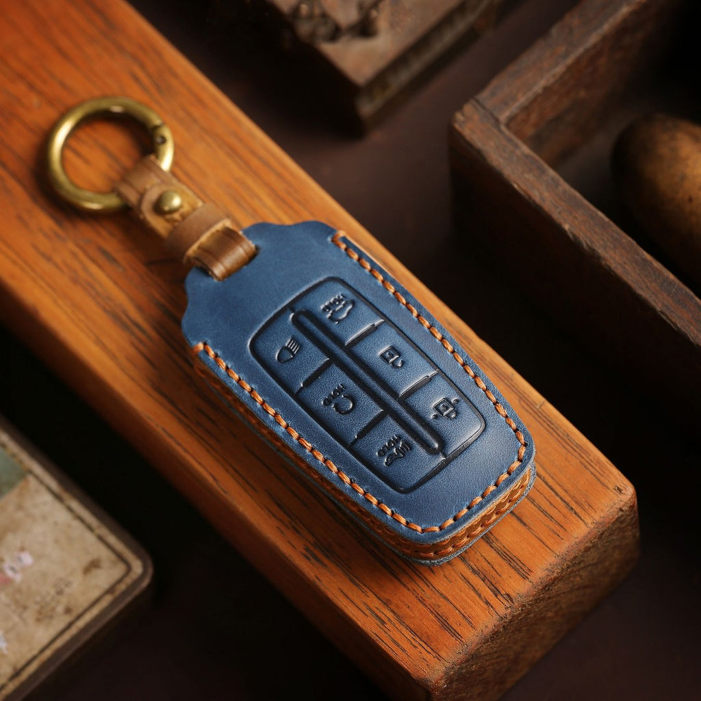 Autoschlüsselhülle aus Leder für Genesis GV70, GV80 und G90 (4, 6 oder 8 Tasten)