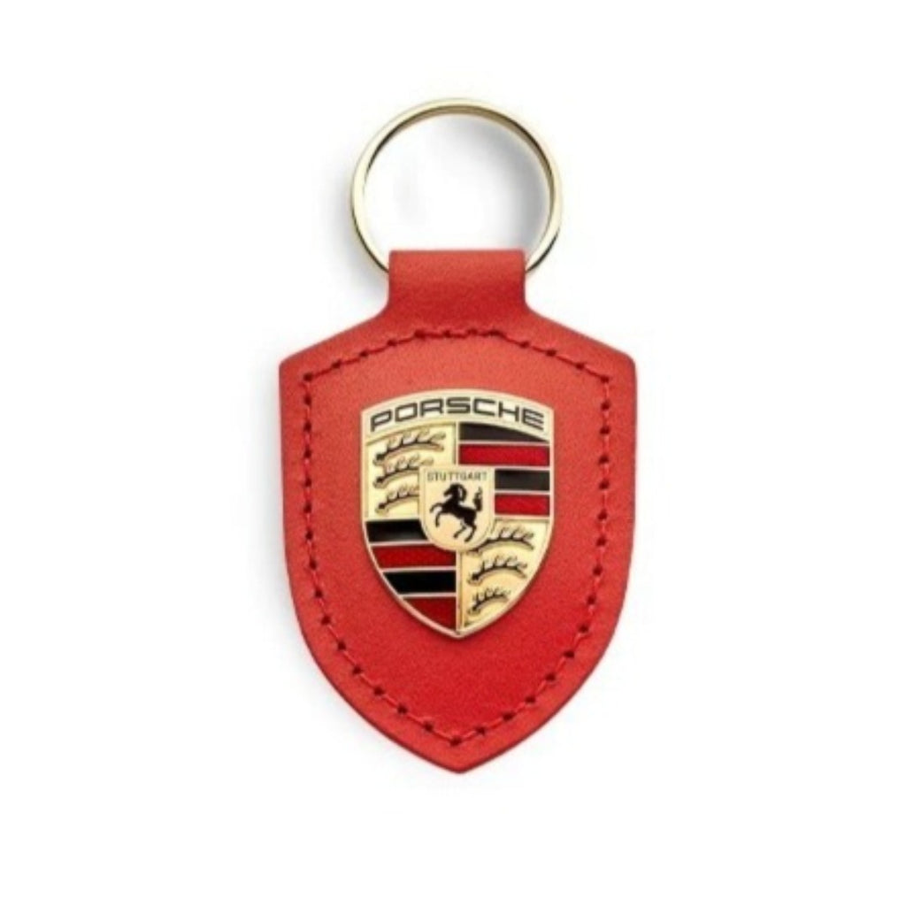 Porte-clés en cuir véritable avec écusson Porsche