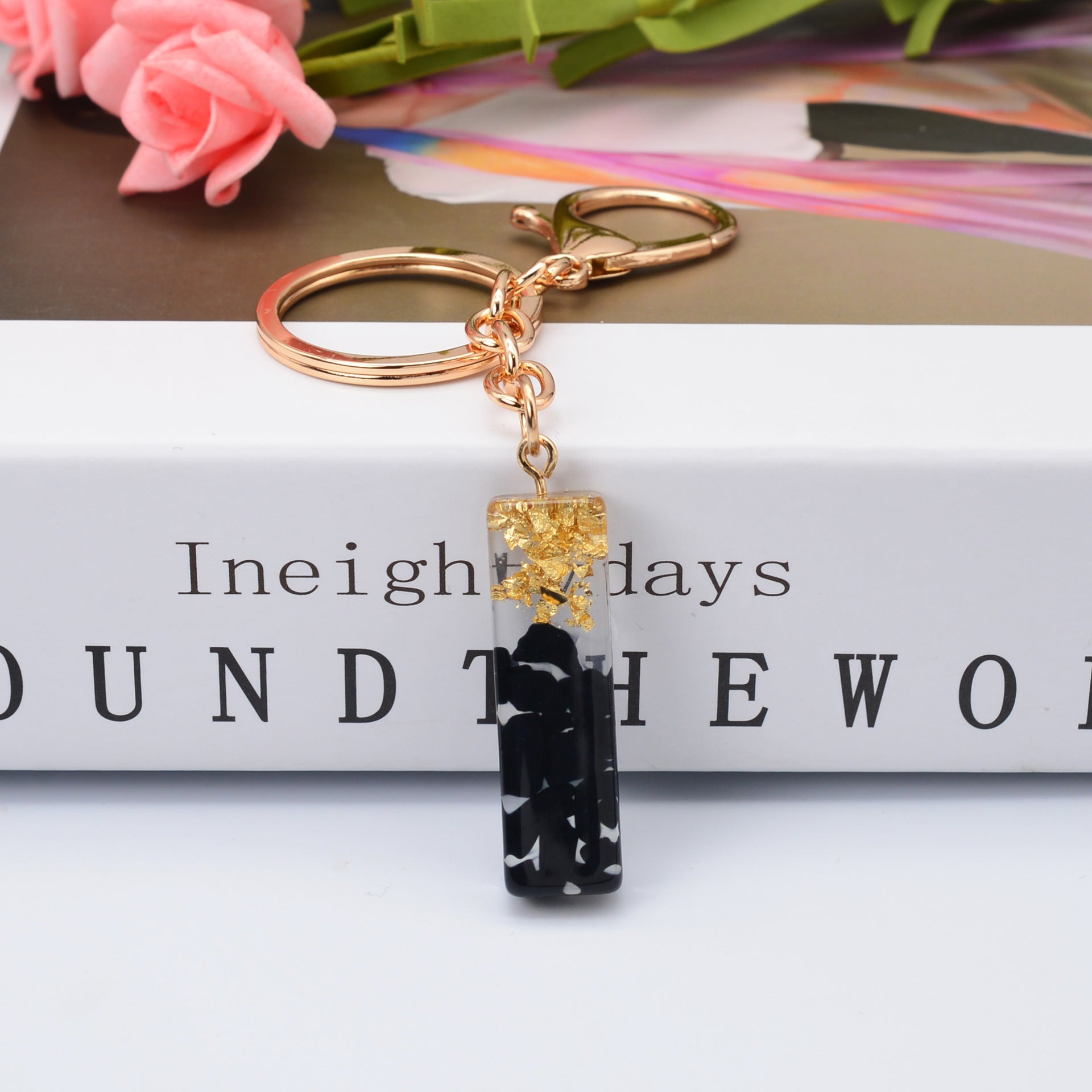 Carsine Black Pompom 26 Alphabets Keychain gold / I