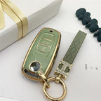 Carsine Volkswagen Car Key Case Golden Edge Green / Key case + strap